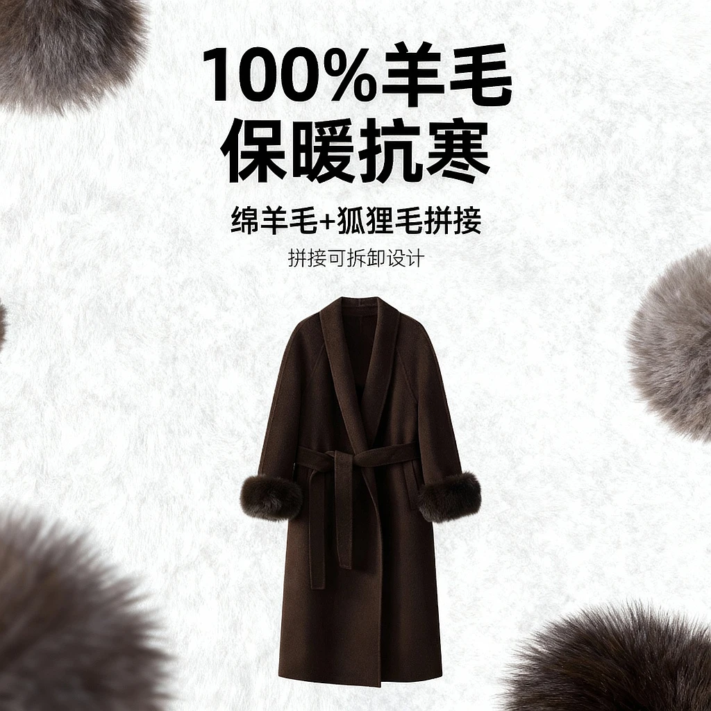 【暮色巴黎】100%初剪绵羊毛高贵轻奢芬兰进口狐狸毛可拆卸城之萱