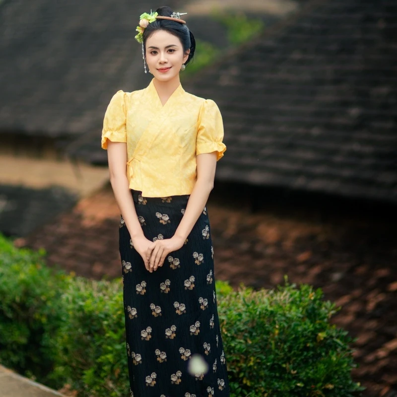 沙芭利 黄色系经典款傣族服装东南亚风格服饰 2025泼水节新款