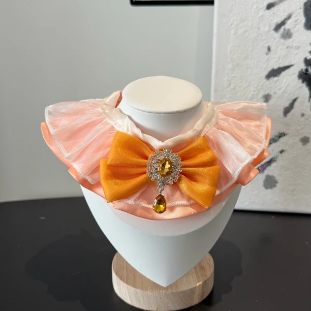 猫咪狗狗宠物项圈蕾丝蝴蝶结绸缎面水钻珍珠口水巾饰品