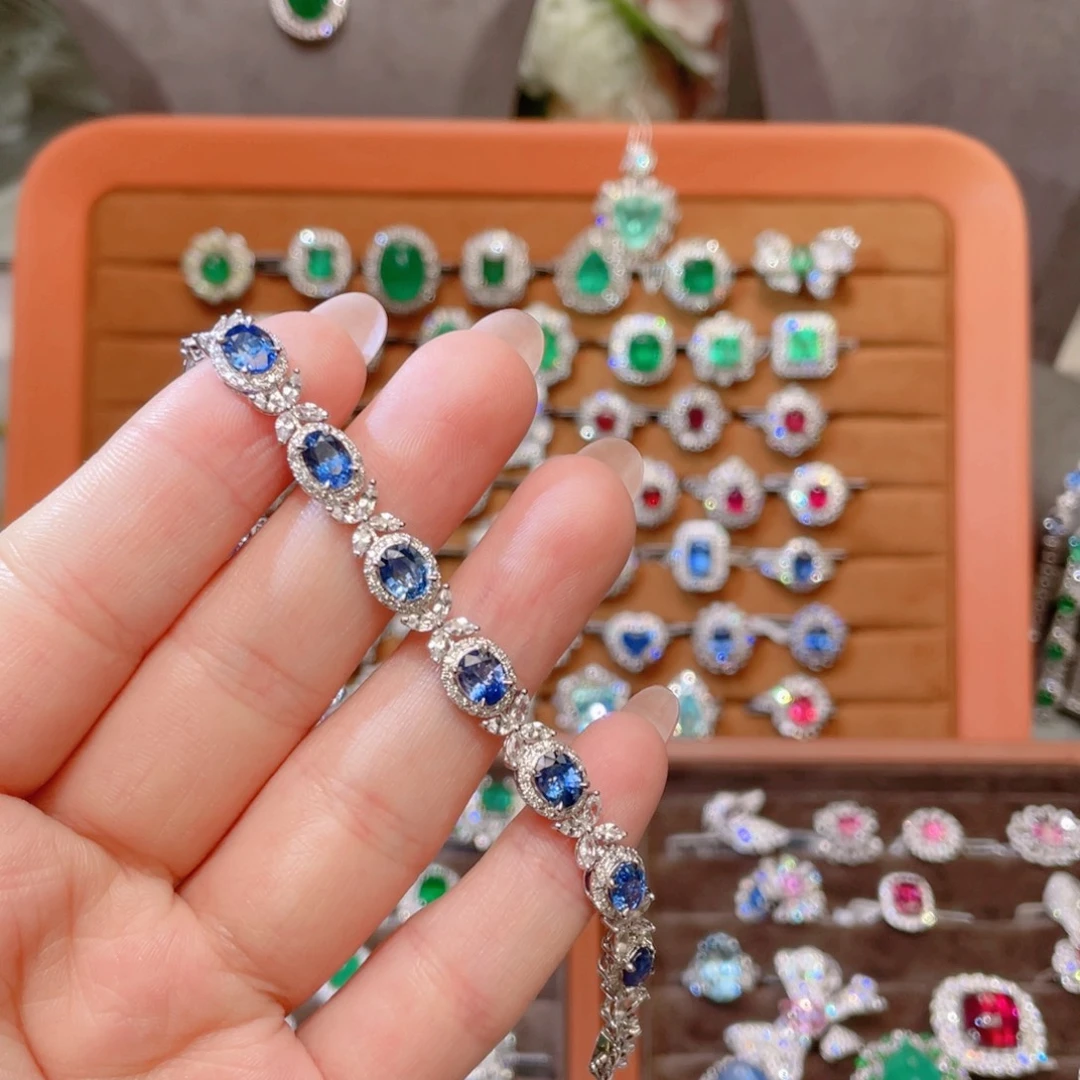 蓝宝石18K金镶嵌手链8.1