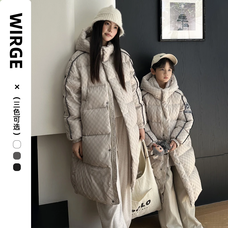 韦氏【商场新款】连帽男女中大童亲子保暖加厚长款冬季白鸭绒羽绒服