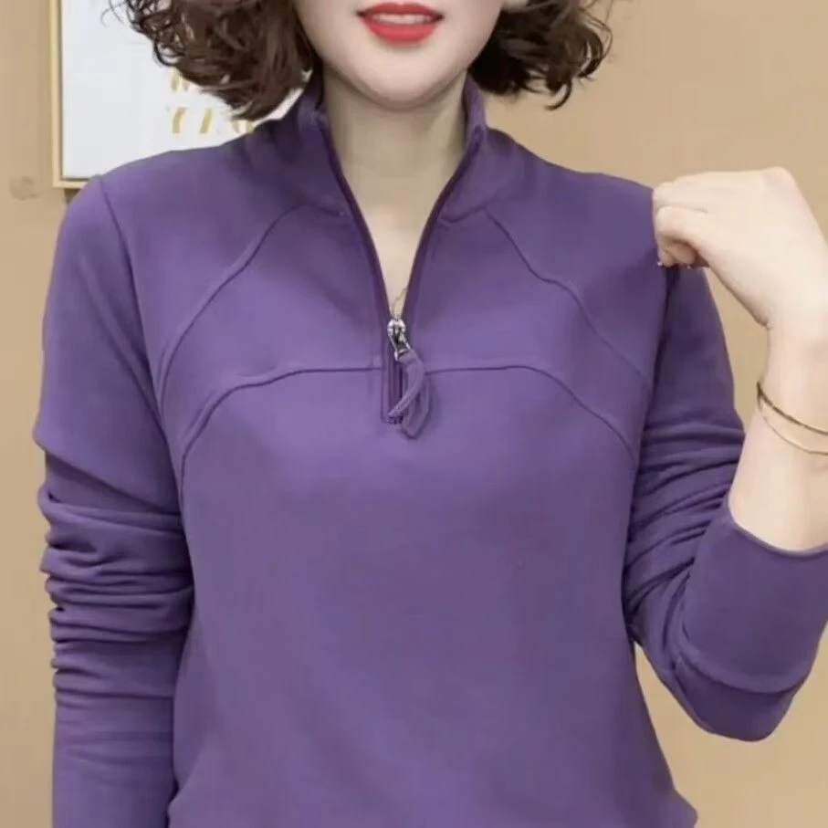 秋冬新款时尚百搭半拉链保暖打底衫女士休闲显瘦妈妈气质内搭上衣