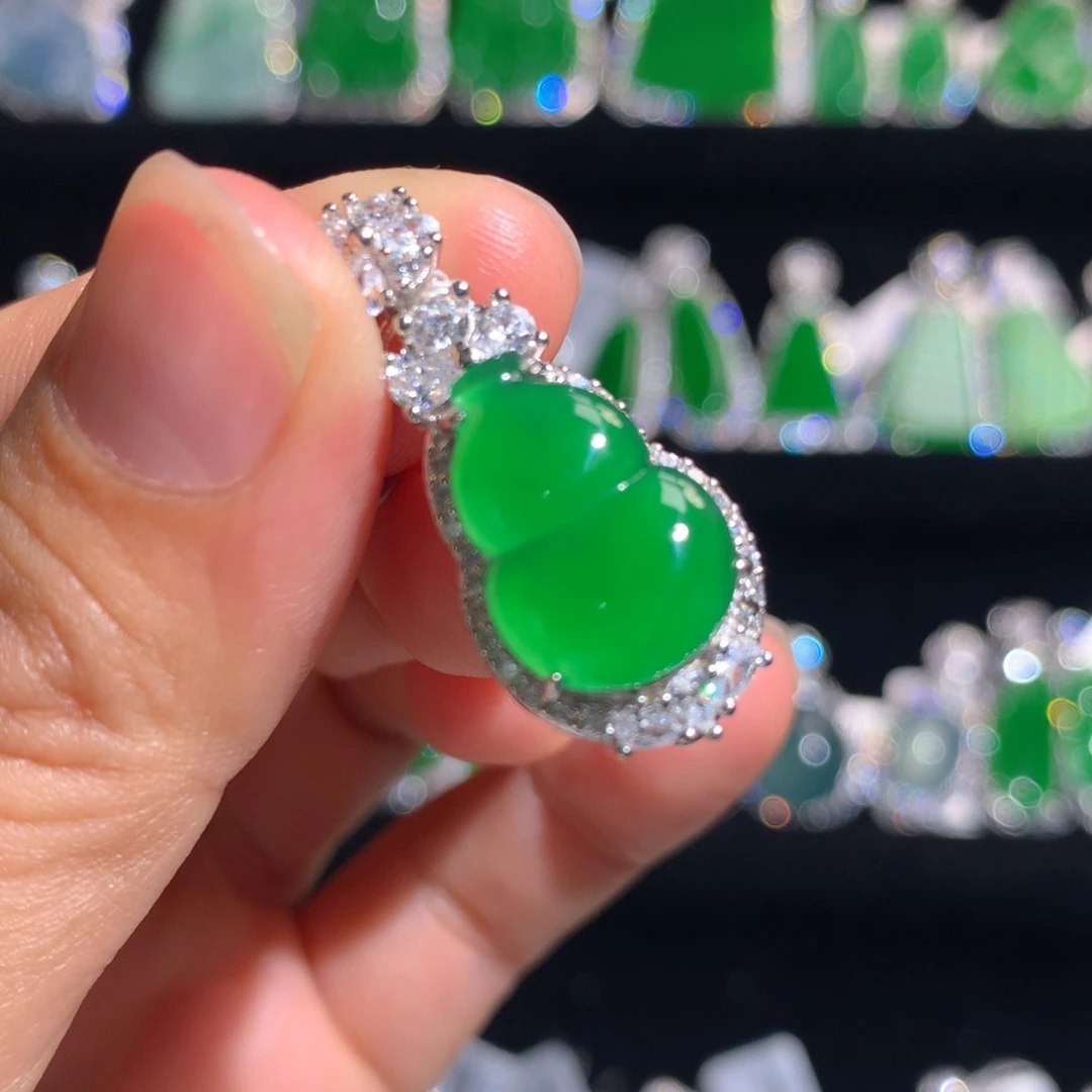 【闪购商品】翡翠银S925镀金镶嵌颈饰天然翡翠