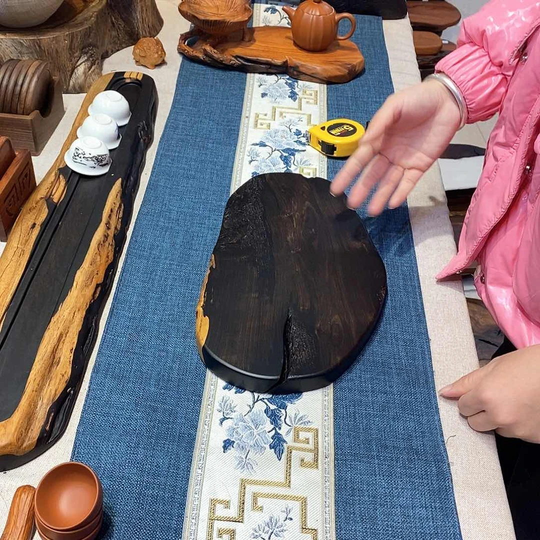 21紫光檀随形干泡茶盘