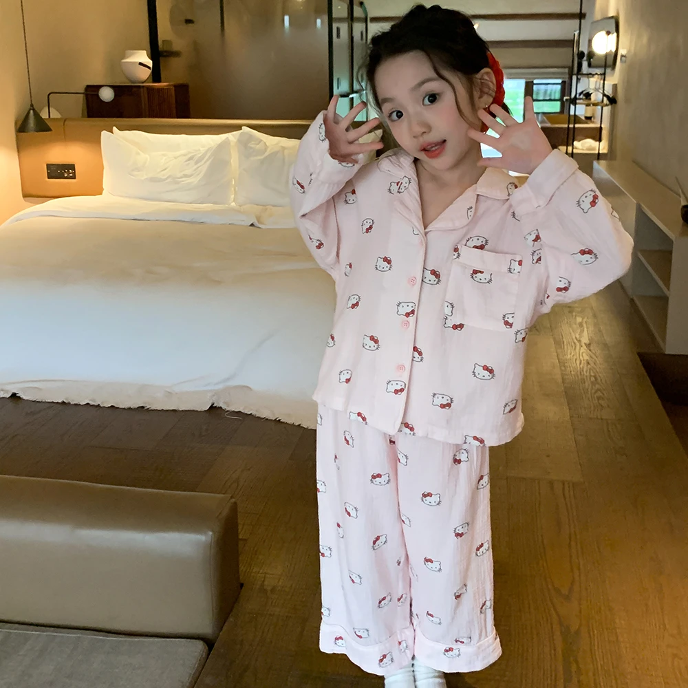 女童睡衣a类纯棉春秋款儿童家居服全棉宝宝棉纱睡衣儿童73
