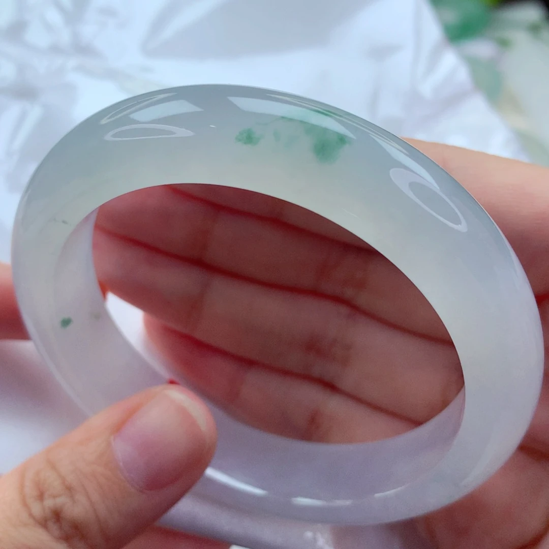 未镶嵌手镯翡翠57.2白冰一抹花 冰胶共存 喵喵