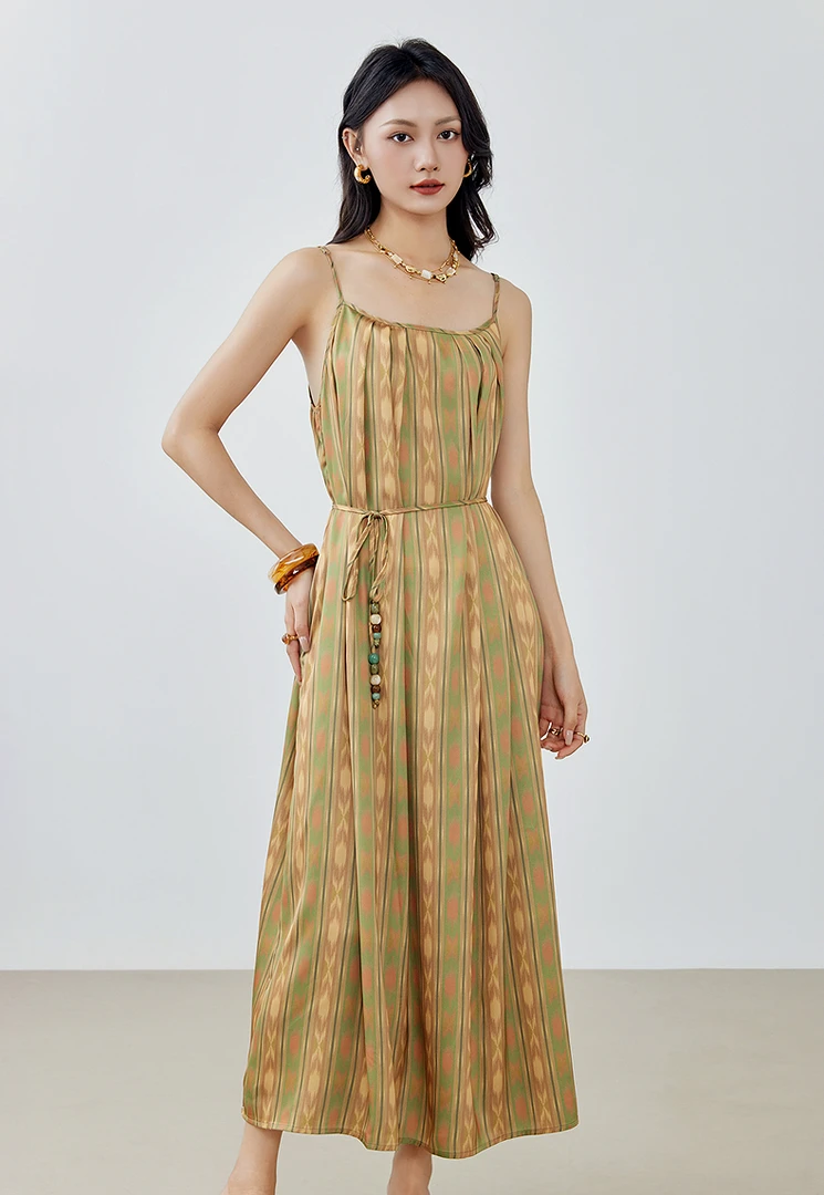 夏季吊带连衣裙显瘦醋纤吊带裙吊带裙长裙新复古风RL25216L003