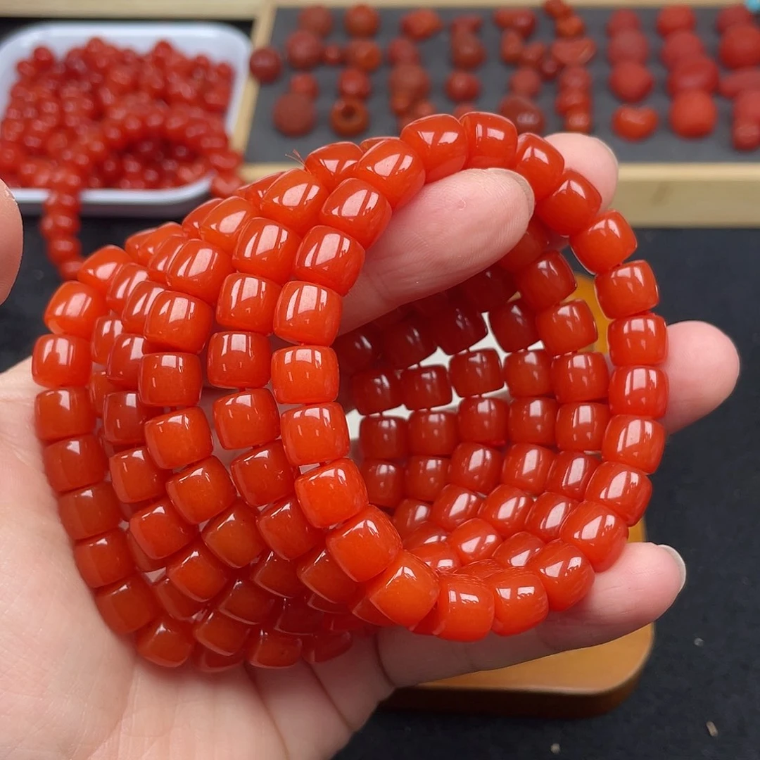 南红玛瑙7号保山锦红亮光卡10直切手链未镶嵌