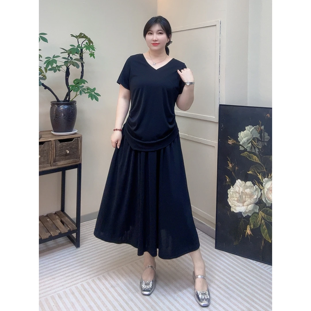 【胡小肥】45夏季气质两件套裙9759显瘦遮肉大码百搭微胖透气高级感