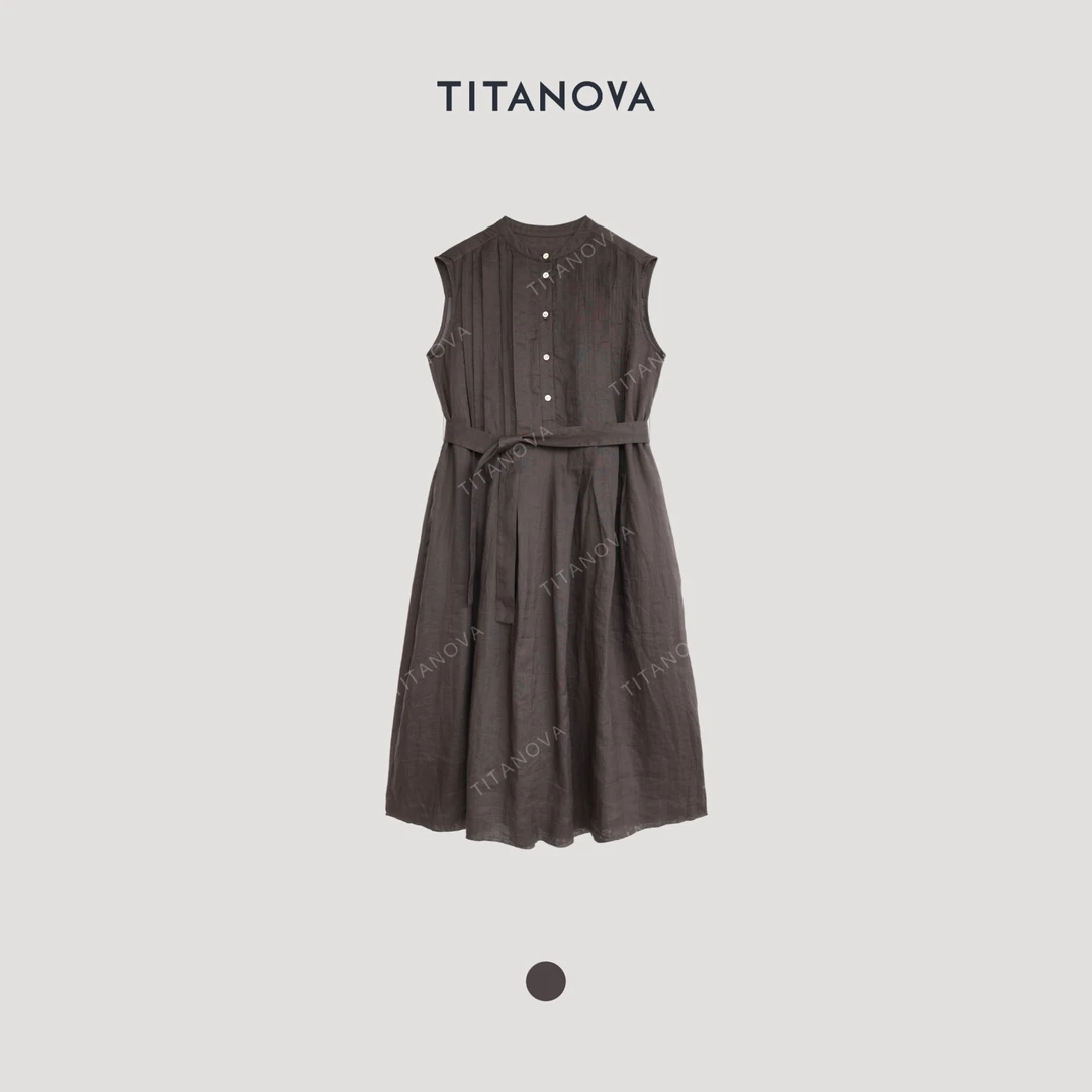 【苧不凡】风琴褶｜苎麻高质连衣裙气质纯色宽松长款连衣裙N5LQ0706