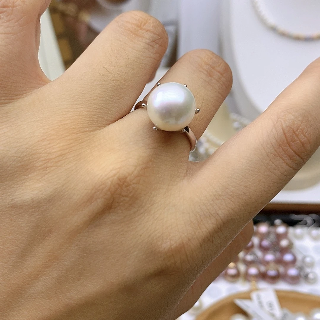 戒指银S925镶嵌淡水珍珠