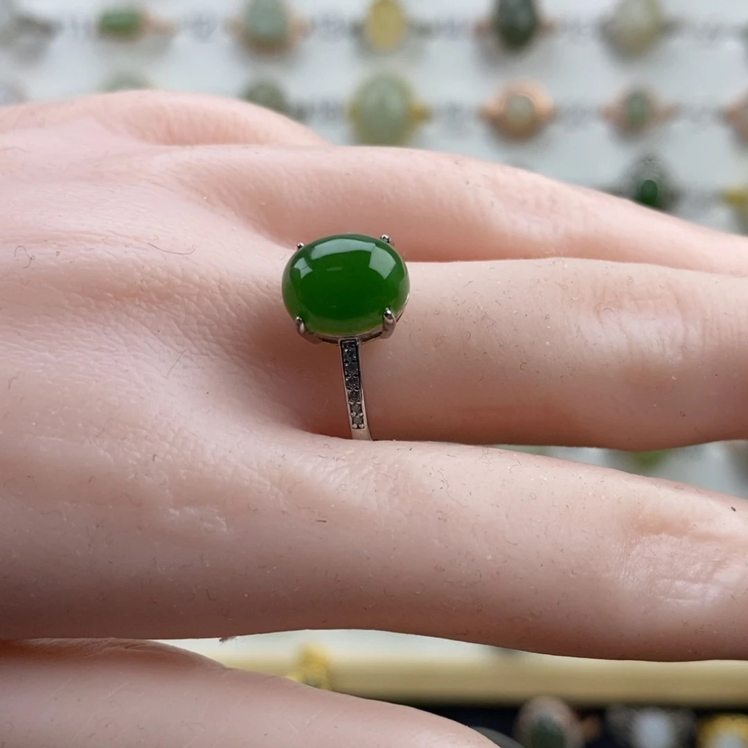 和田玉（碧玉）银S925镀金镶嵌戒指