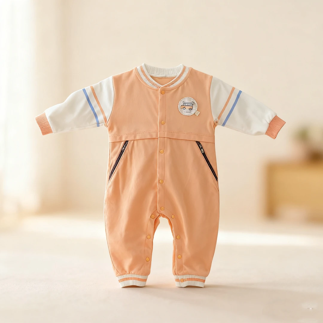秋冬长爬款休闲风秋款爬服单排扣假两件哈衣女宝
