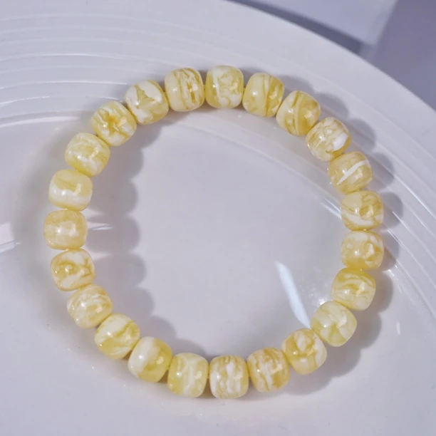9.8mm俄料精品无优化瓷白妖花虎皮纹老型蜜蜡手串精工文玩单圈