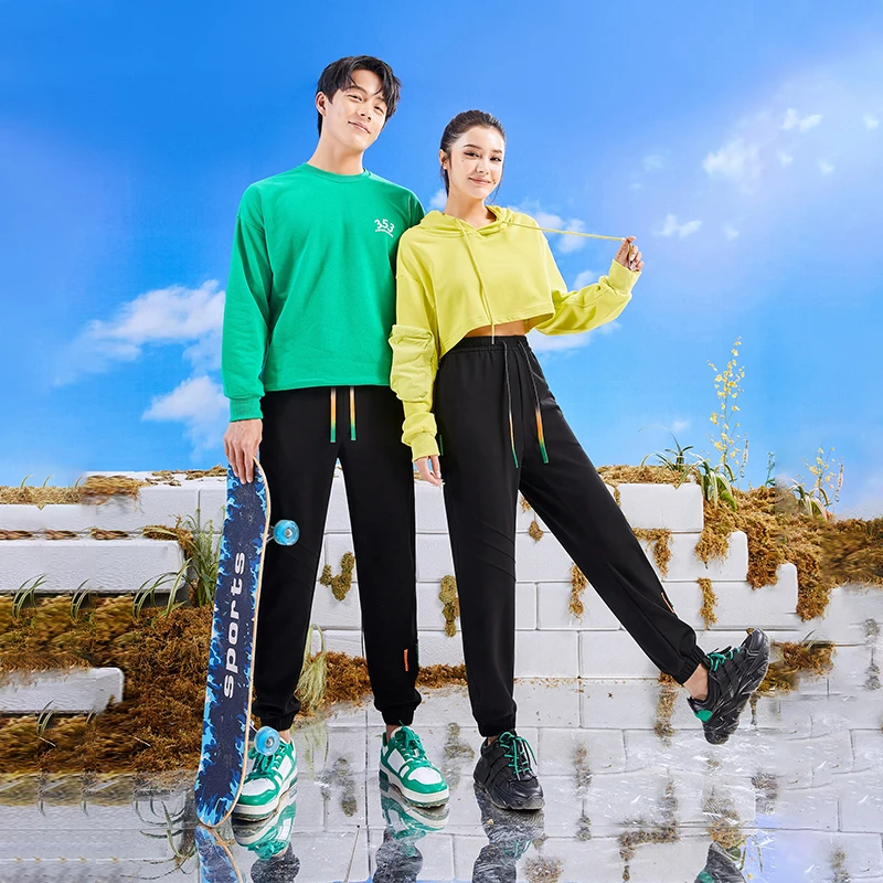 新款高腰男女同款渐变轻氧卫裤时尚百搭情侣休闲裤2307