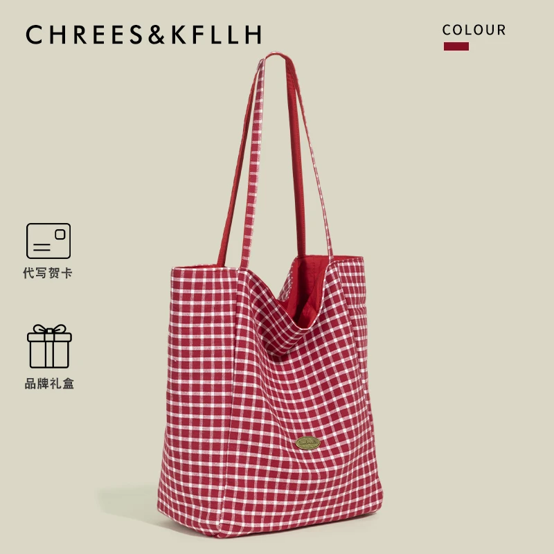 CHREES&KFLLH韩系双面背帆布托特包2025新款大容量上课通勤单肩包