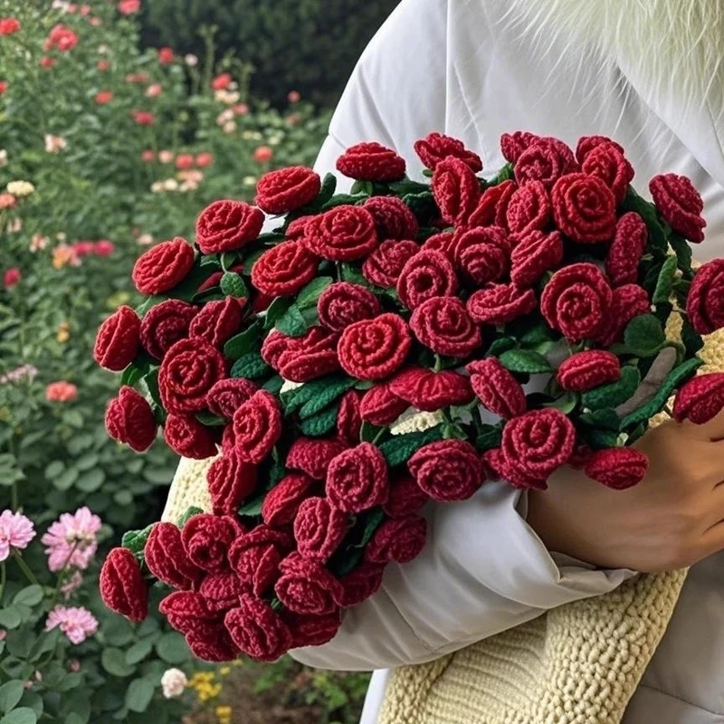 【匠心工艺】手工成品玫瑰花束毯子毛毯不是材料包手捧花直径玫瑰