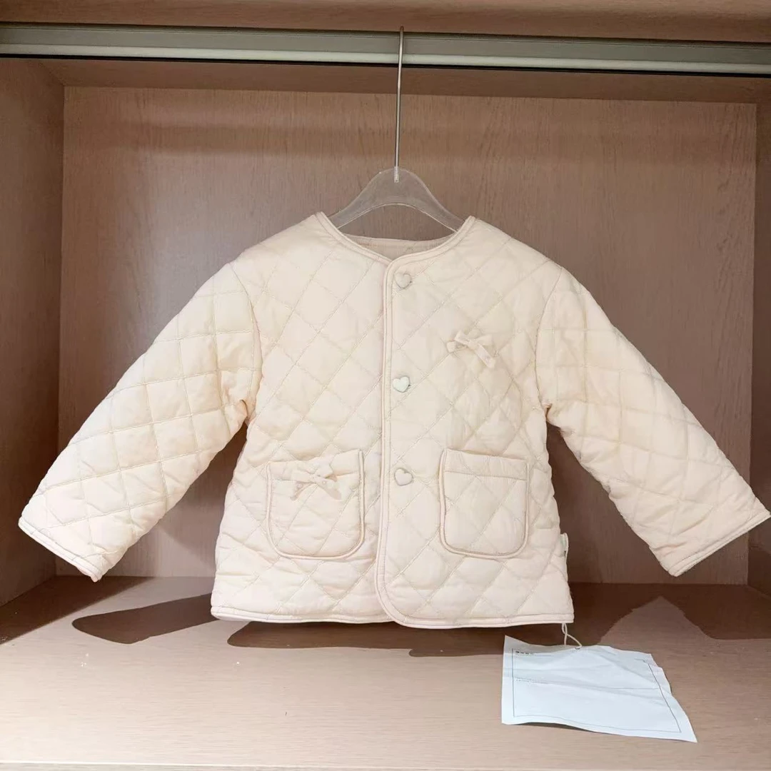 女童爱心三粒扣蝴蝶结小标冬季菱格棉服1113298