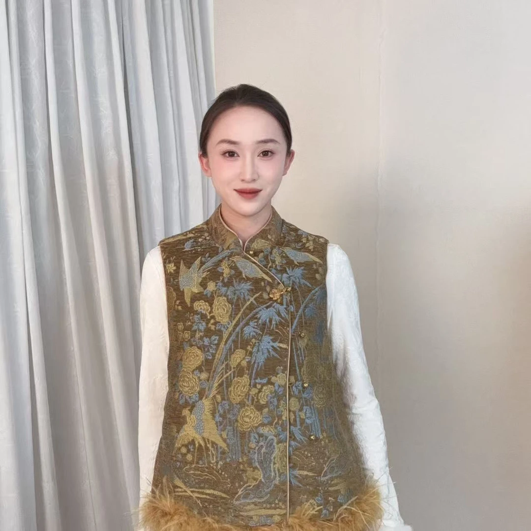 【芙蓉锦鸡紫】2025新款新中式国风织金加厚马甲lqj-66