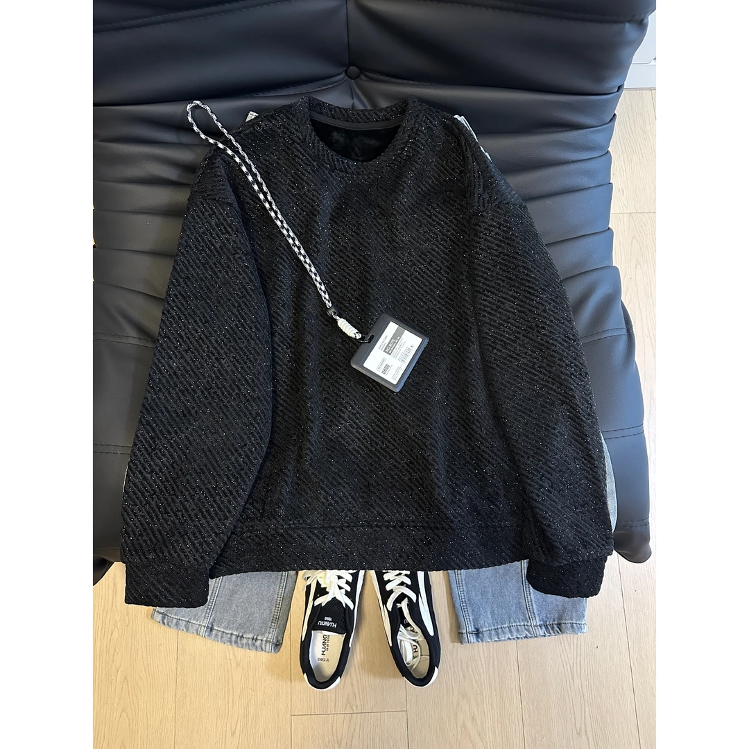 cleanfit满天星加绒卫衣男冬季高级感长袖T恤宽松圆领内搭打底衫