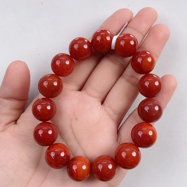 南红玛瑙未镶嵌瓦西锦红圆珠单圈14mm
