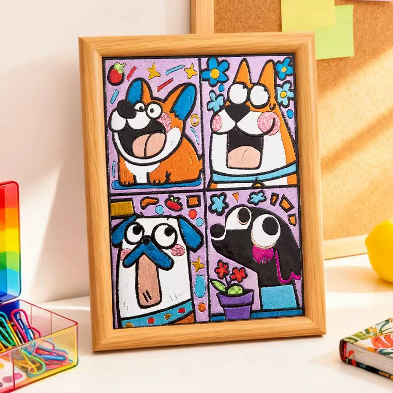 撕拉贴画摆件diy材料包套装创意抽象小狗画框金箔纸贴画diy钻石画