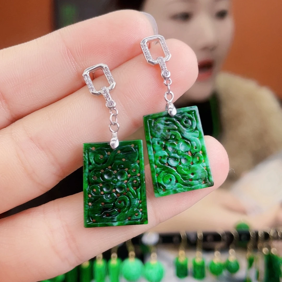 翡翠银S925镶嵌耳饰
