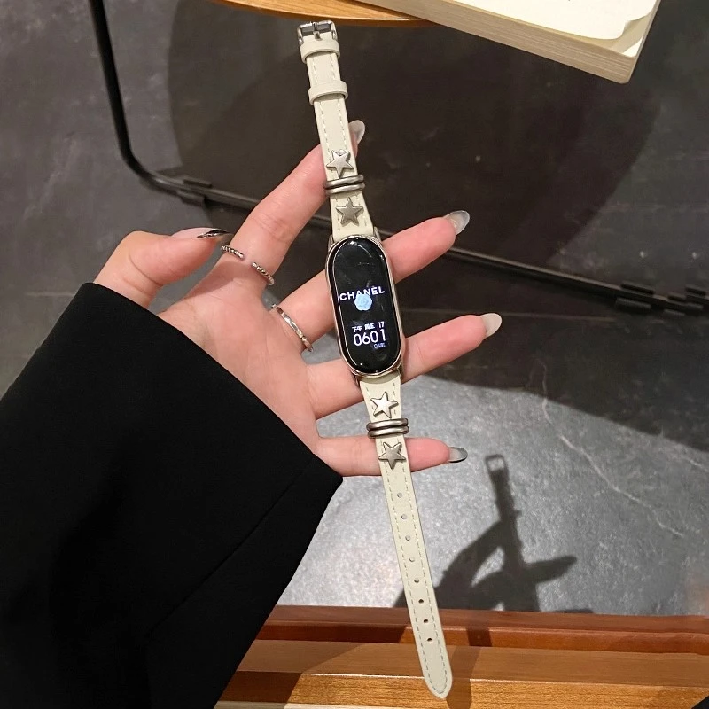 适用于手环小米10表带创意星星小米手环8表带朋克9皮质7女6新腕带