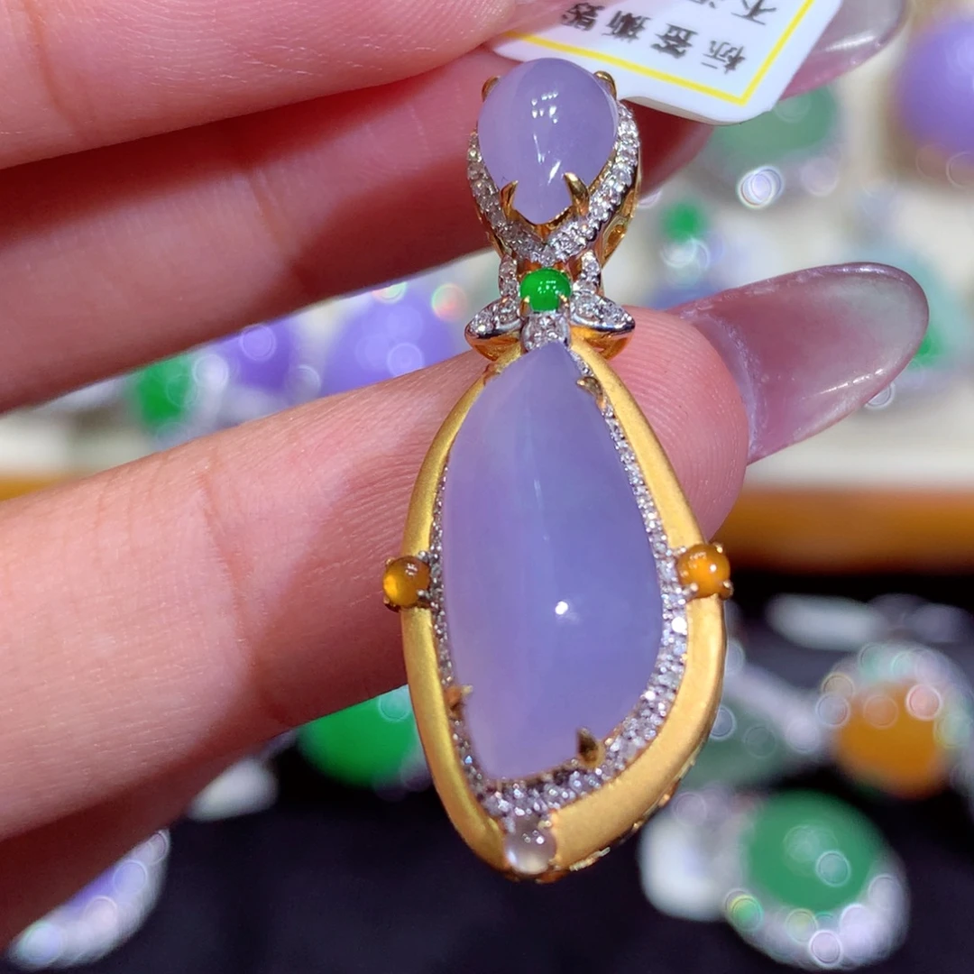 翡翠18K金镶嵌吊坠(不含链)