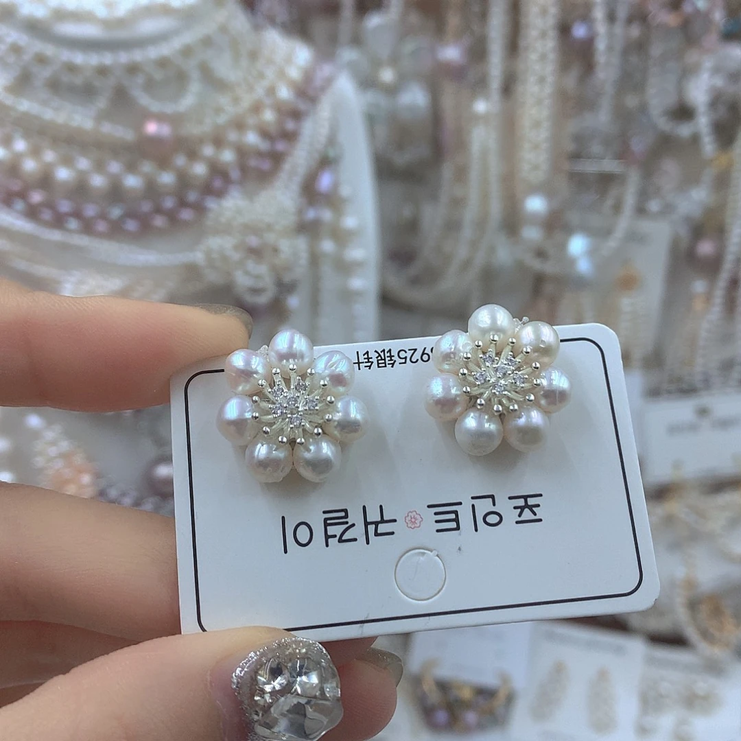 银S925镶嵌淡水珍珠耳饰