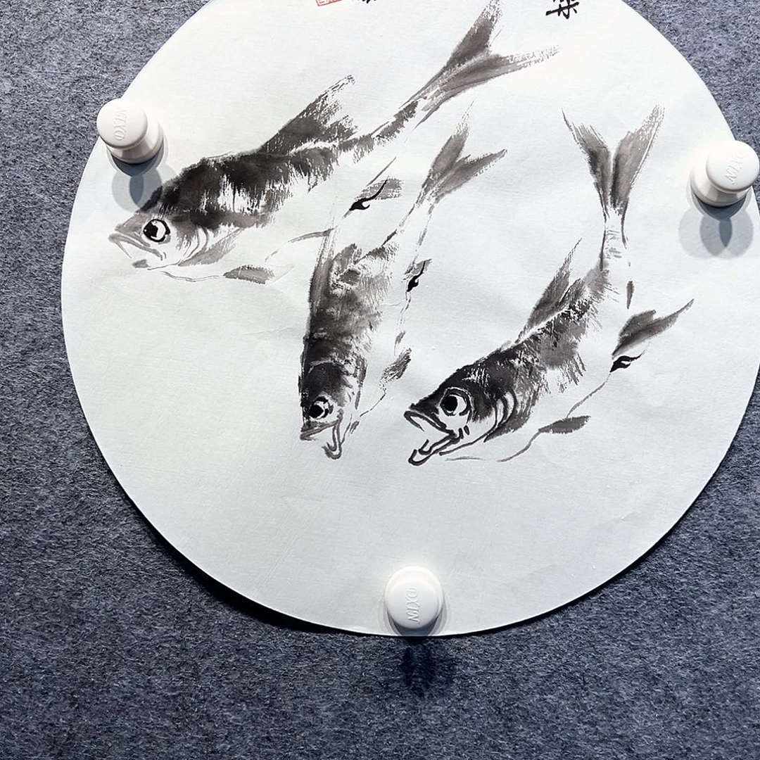 国画知鱼之乐纯手工画