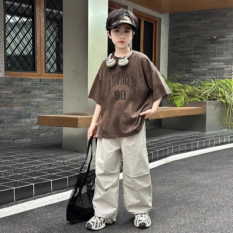 男童夏季短袖套装2025新款洋气夏装薄款时髦中大儿童酷帅长裤夏款