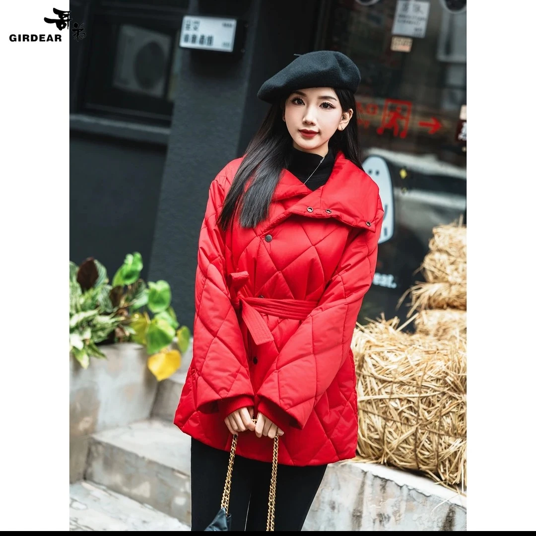 GIRDEAR/哥弟 秋冬新款时尚宽松新雪丽棉服外套女1400729