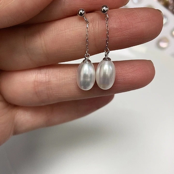 淡水珍珠银S925镶嵌耳饰