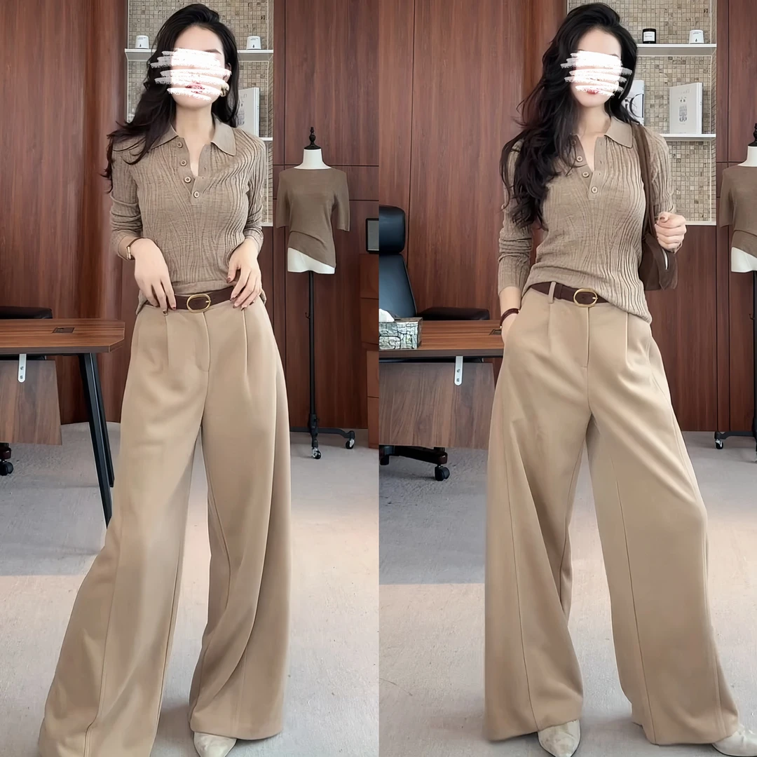 2025秋季新款轻奢高级感出游穿搭舒适长袖针织衫气质百搭长裤套装