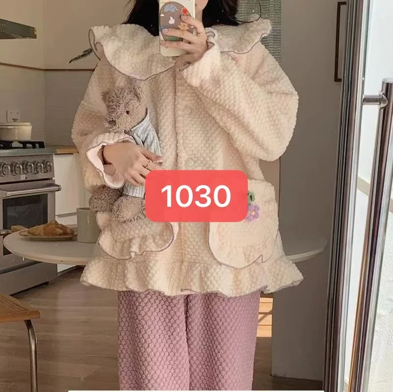 1030绒款紫色樱桃长袖长裤家居服套装