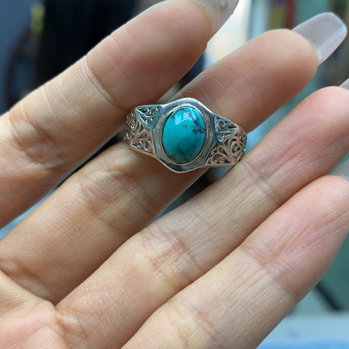 绿松石银S925镶嵌戒指