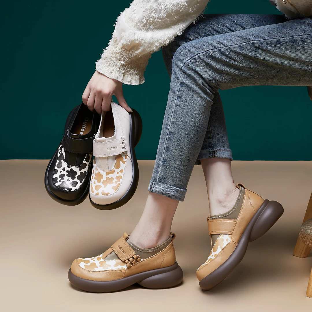 [泸沽湖]389头层牛皮单鞋2025春季新款松糕底圆头懒人单鞋