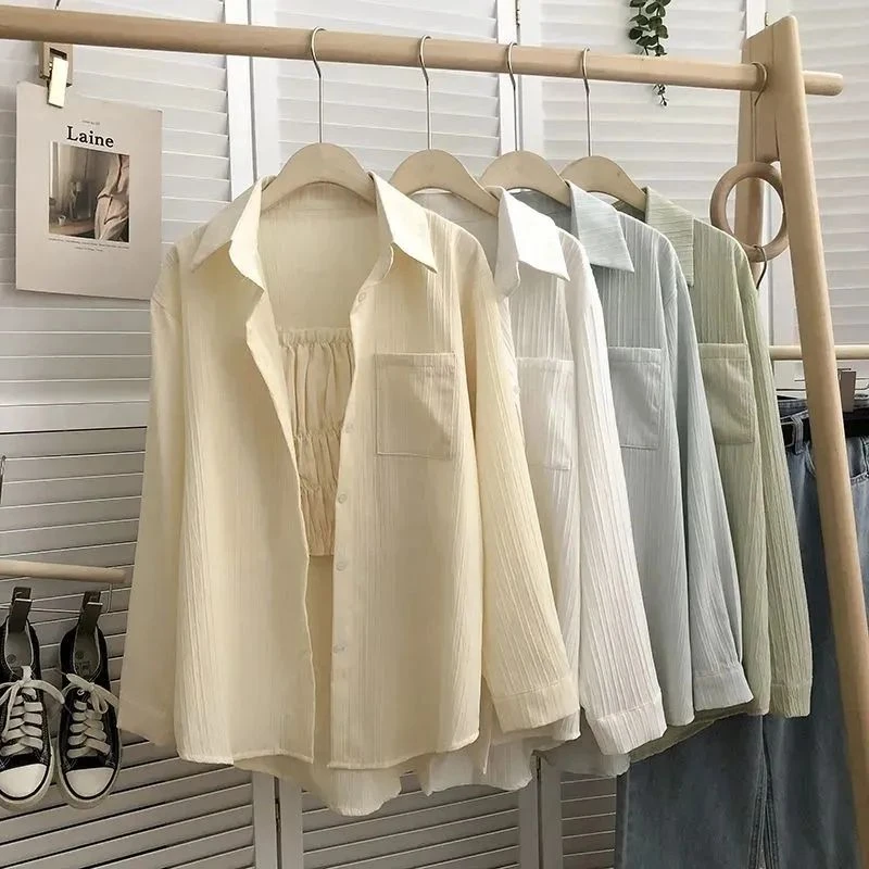 法式肌理感防晒衬衫女款外穿幂式穿搭设计感小众长袖薄款衬衣外套