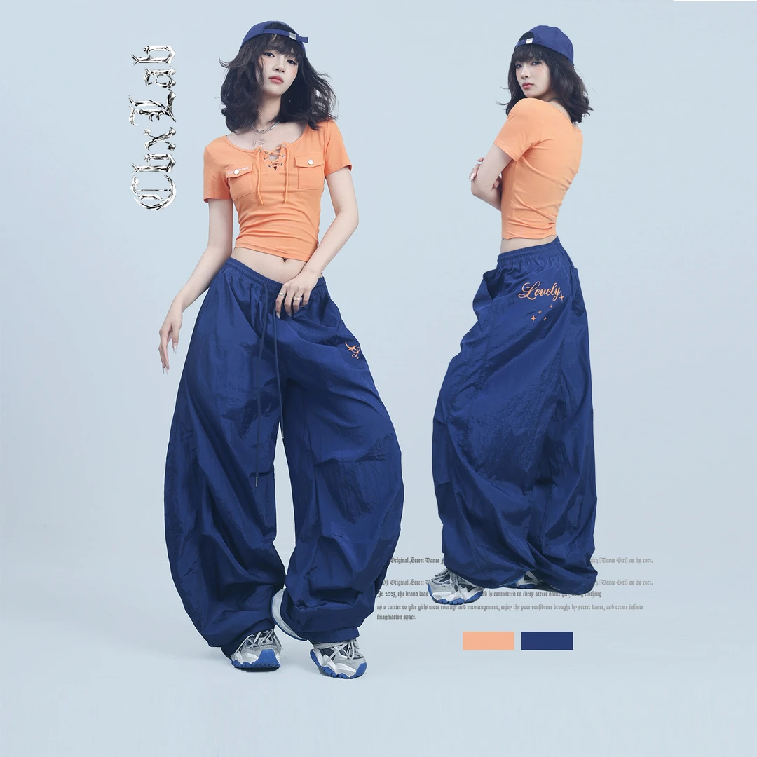 CBXLAB街舞潮牌速干宽松光泽感星星镭射长裤美式街头嘻哈