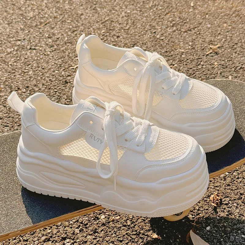 厚底增高小白鞋女夏季女鞋透气网面鞋配阔腿裤鞋子百搭运动休闲鞋
