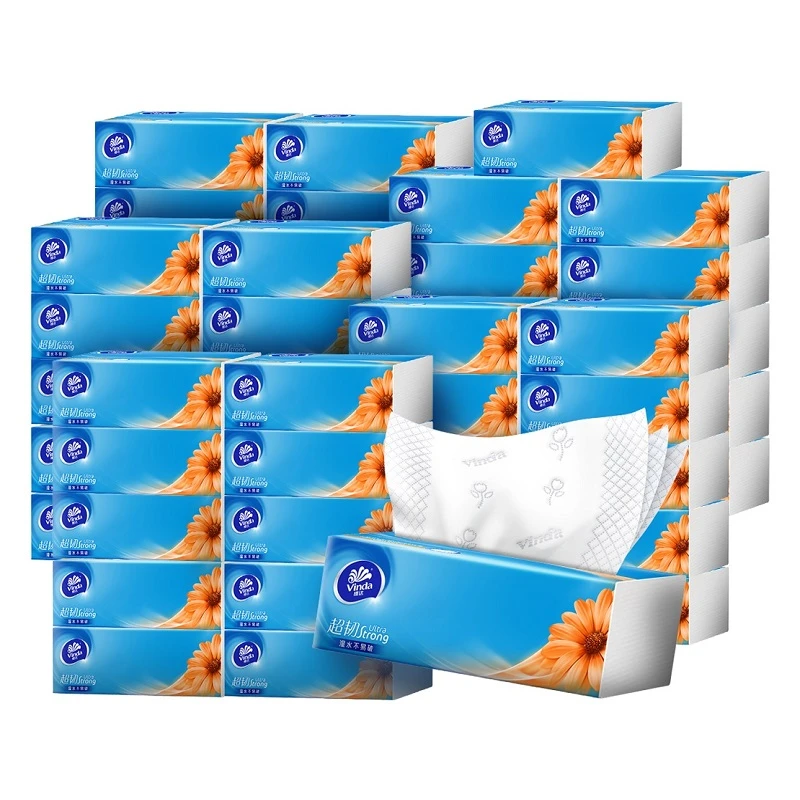 维达超韧抽取面巾3层S码100抽×10包×6提家用抽取式无香整箱装