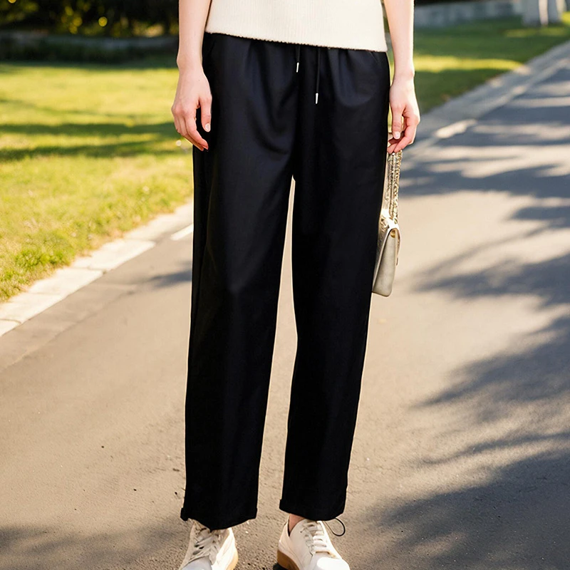 奢姿大码女装2025夏季时尚百搭抽绳松紧裤子胖妹妹简约休闲直筒裤