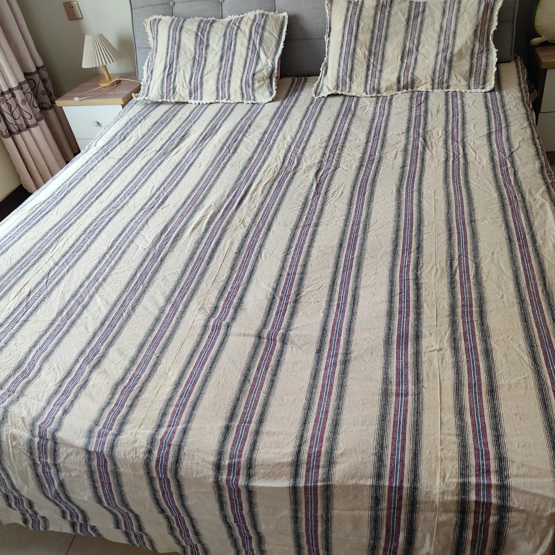 纯手工织的手纺线100%纯棉土布三件套