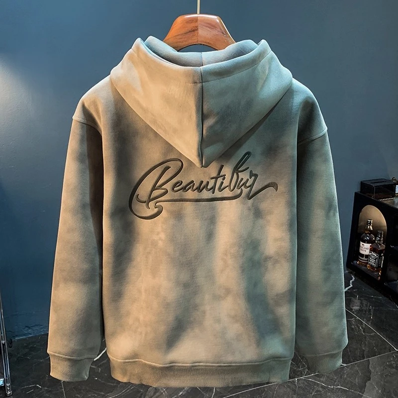 EAEOVNI美式重磅卫衣男做旧色长袖外套休闲连帽刺绣宽松套头上衣