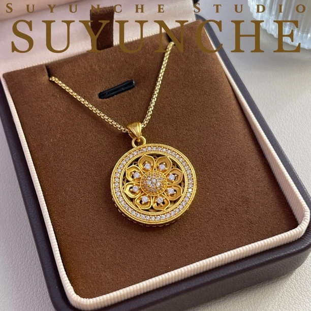 铜合金项链 Suyunche2672时尚镶钻经典坠链罗盘古法项链