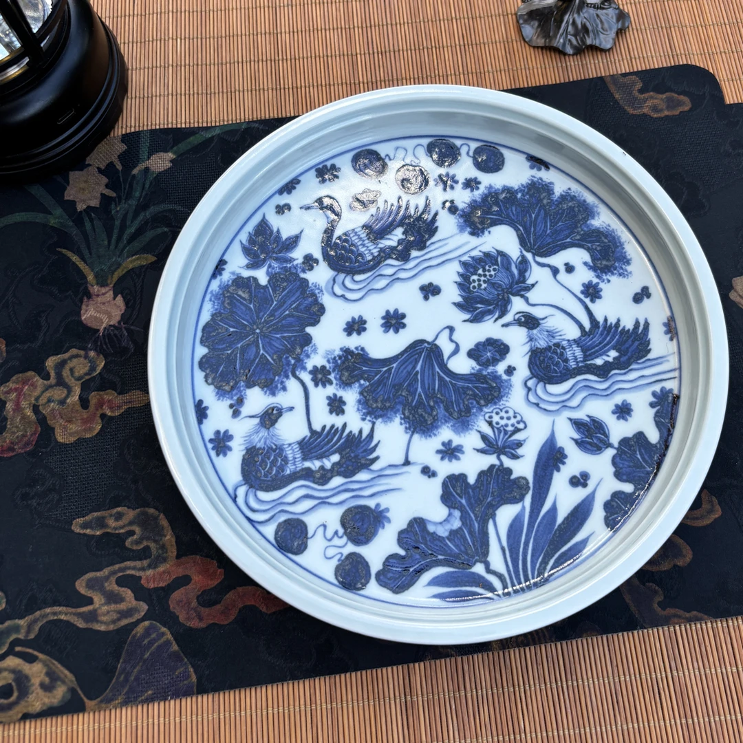 幽蓝溪堂克勤堂同款景德镇陶瓷手工手绘仿元青花釉里红鸳鸯壶承