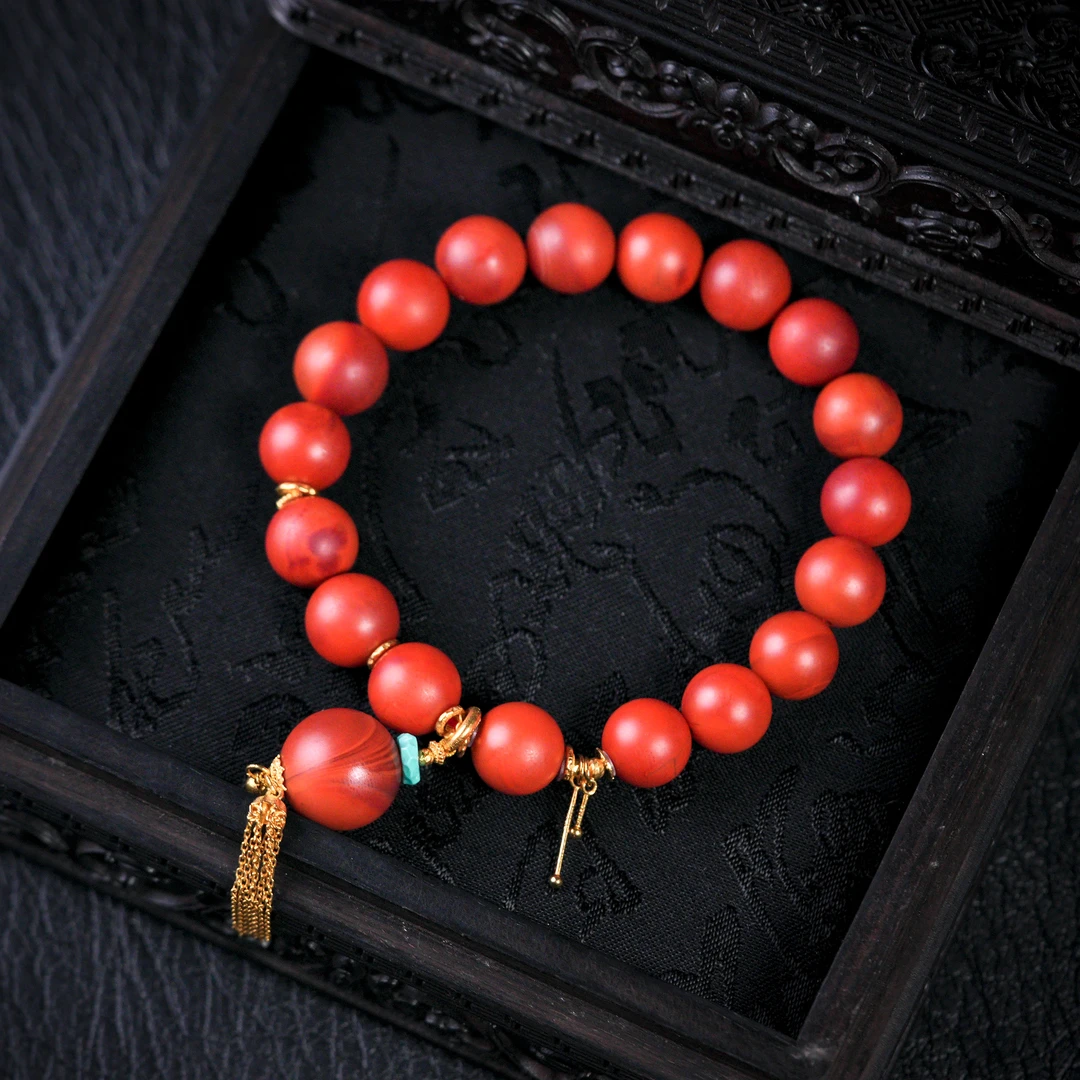 【诗蓉】锦雅·稀缺南红老料18K金手串AS1971珠径约10mm