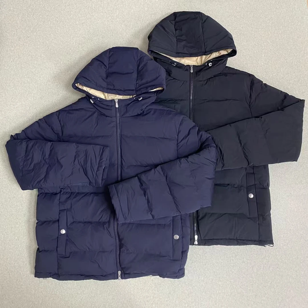 男士冬季双色厚款保暖鹅绒拉链连帽羽绒服