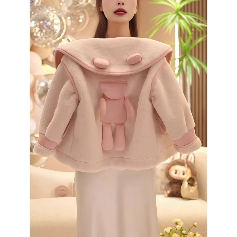 女童羊羔毛外套秋冬款2025新款洋气儿童加厚冬季保暖皮毛一体上衣